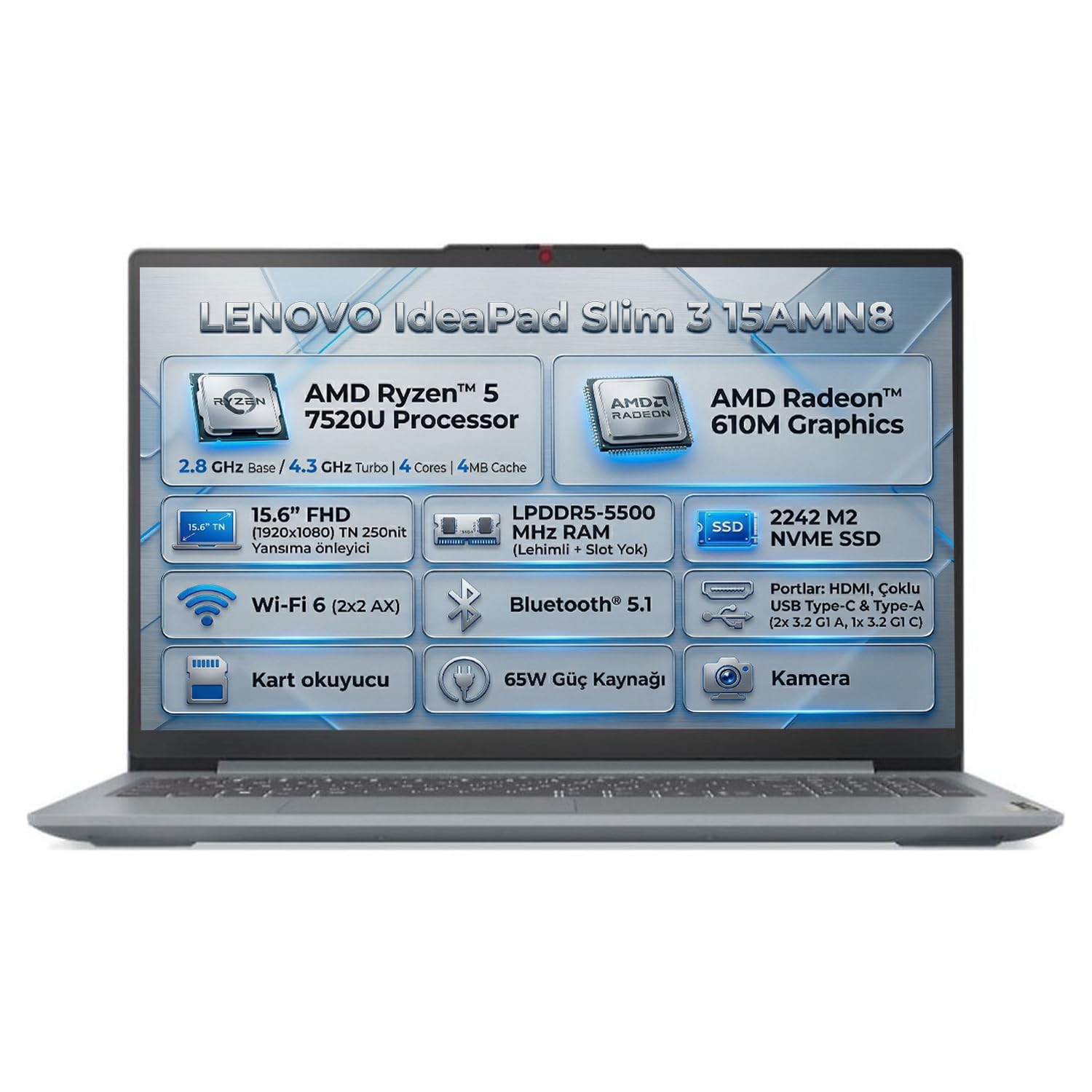 Lenovo IdeaPad Slim 3 15AMN8 | AMD Ryzen 5 7520U | Integrated…