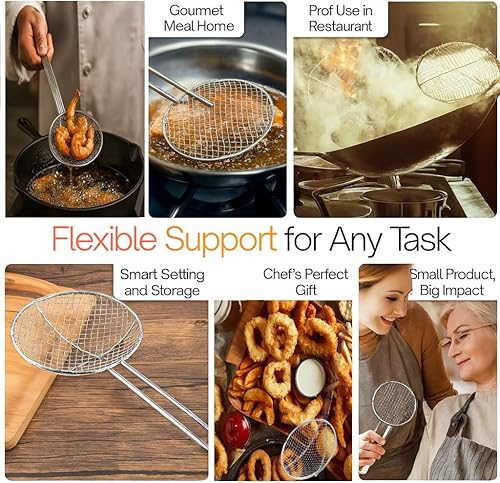 Miniatura 6 de Cuchara espumadora para freidora, cuchara coladora de cocina, cuchara de araña y utensilios para freidora profunda con cesta, cocina para freidora,