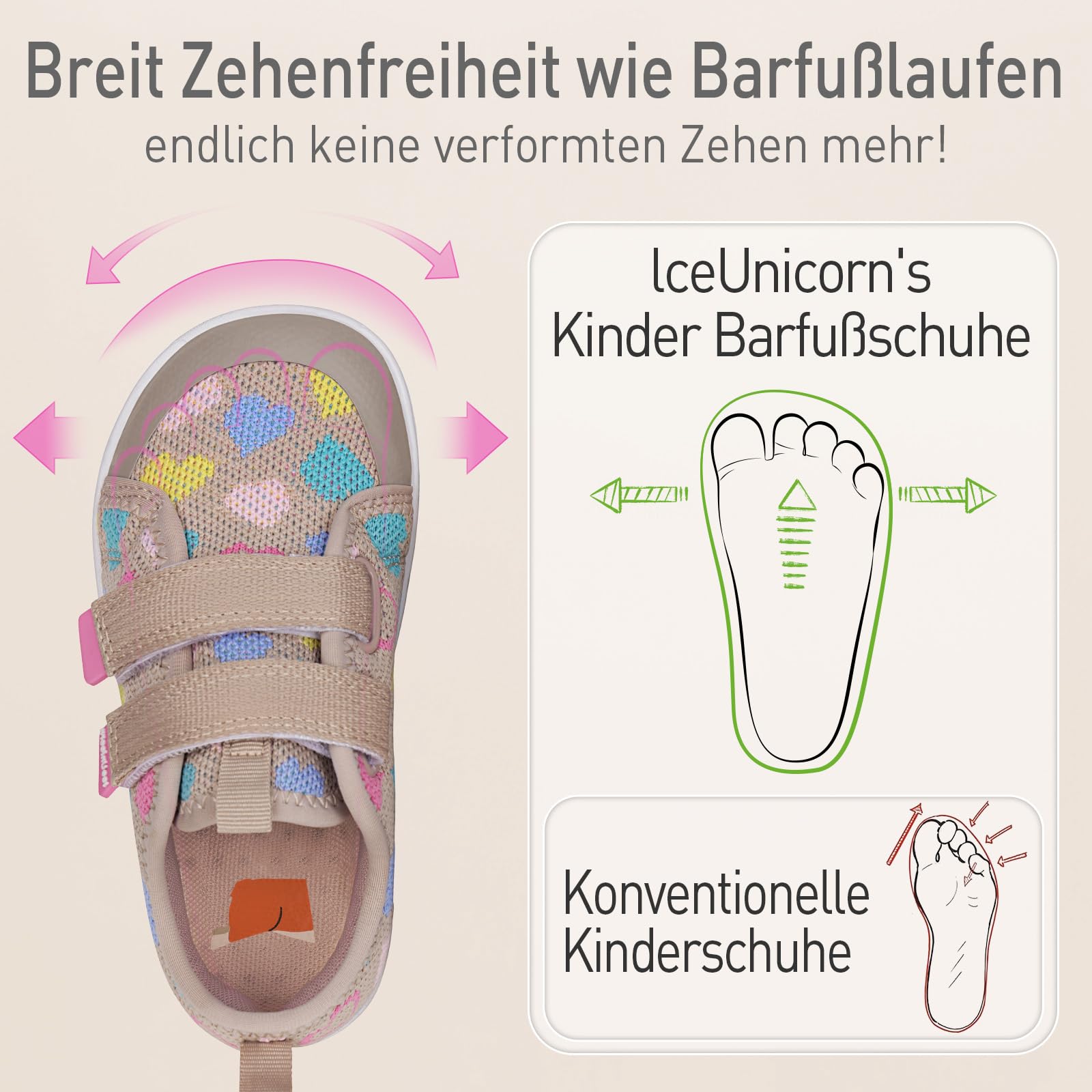 IceUnicorn Kinder Barfußschuhe Breite Zehenbox Jungen Mädchen Hausschuhe Minimalistische Outdoor Traillaufschuhe Walking Schuhe(Hell Khaki, 24EU Weit)