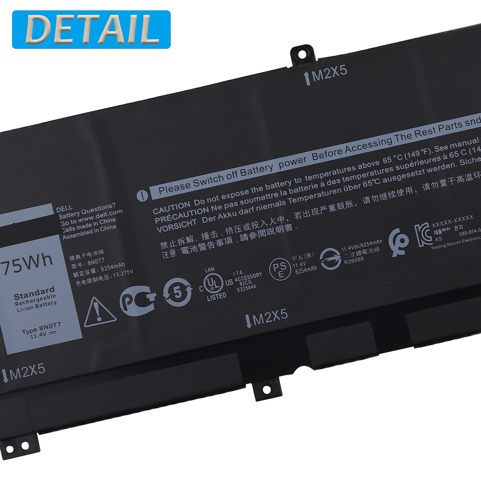 Batterie De Remplacement 8N0T7 Compatible Dell XPS 15-9575 - 75Wh Haute Performance