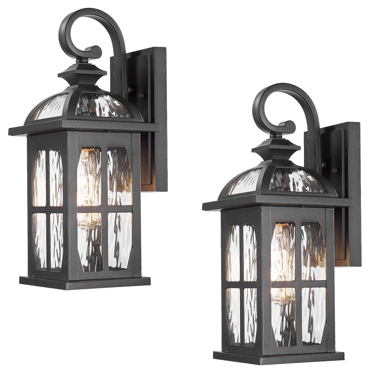 NAXTTII Porch Lights Outdoor Aluminum Outdoor Wall Lights with Water Ripple Glass Waterproof Black Finish Exterior Lighting Fixtures for House Garage