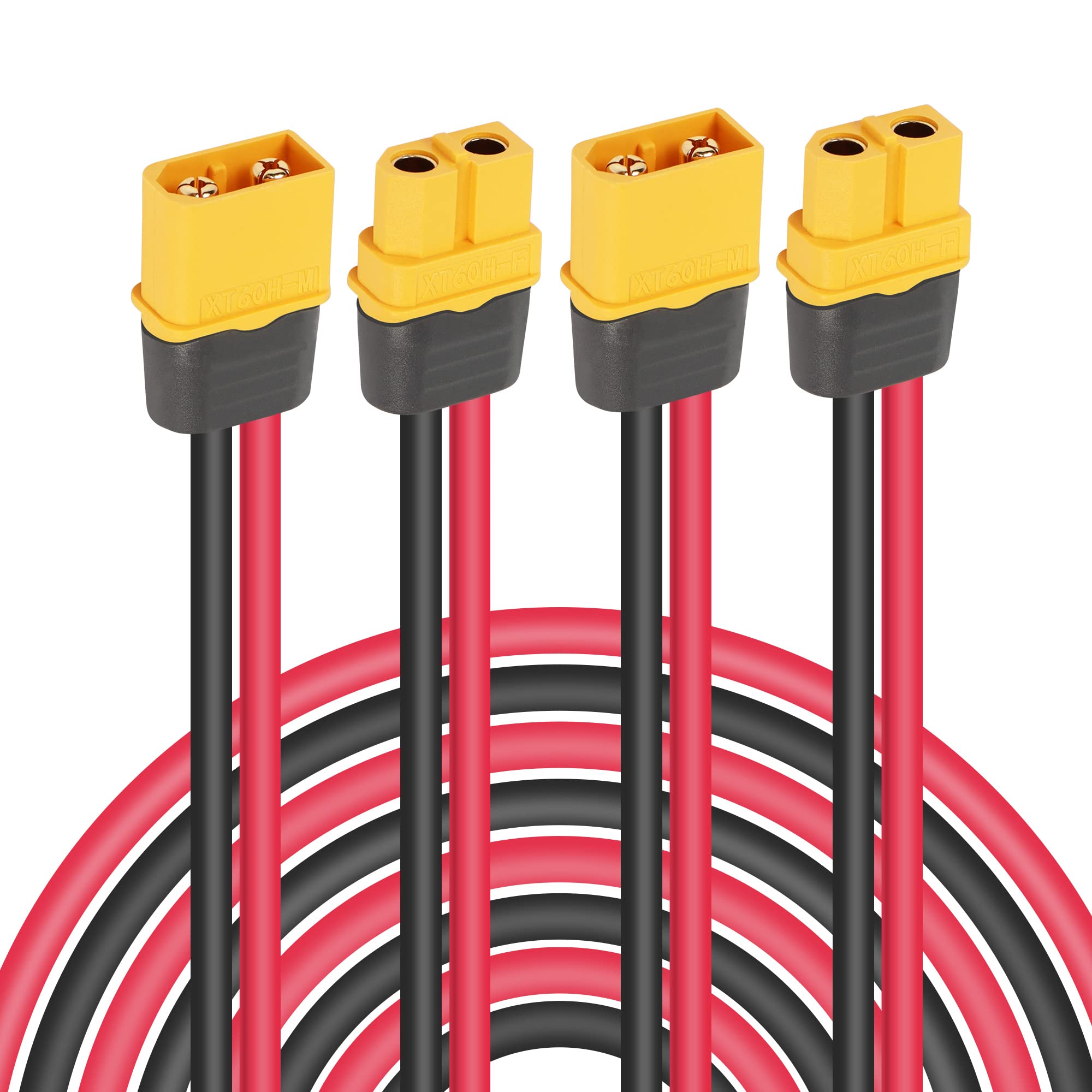 GINTOOYUN 2 Pairs XT60H Plug Male Female Connector Pigtails Cable 1Ft 12AWG 4 Pcs XT60H-M XT60H-F Extension Cable for RC Lipo Battery FPV Drone 30CM