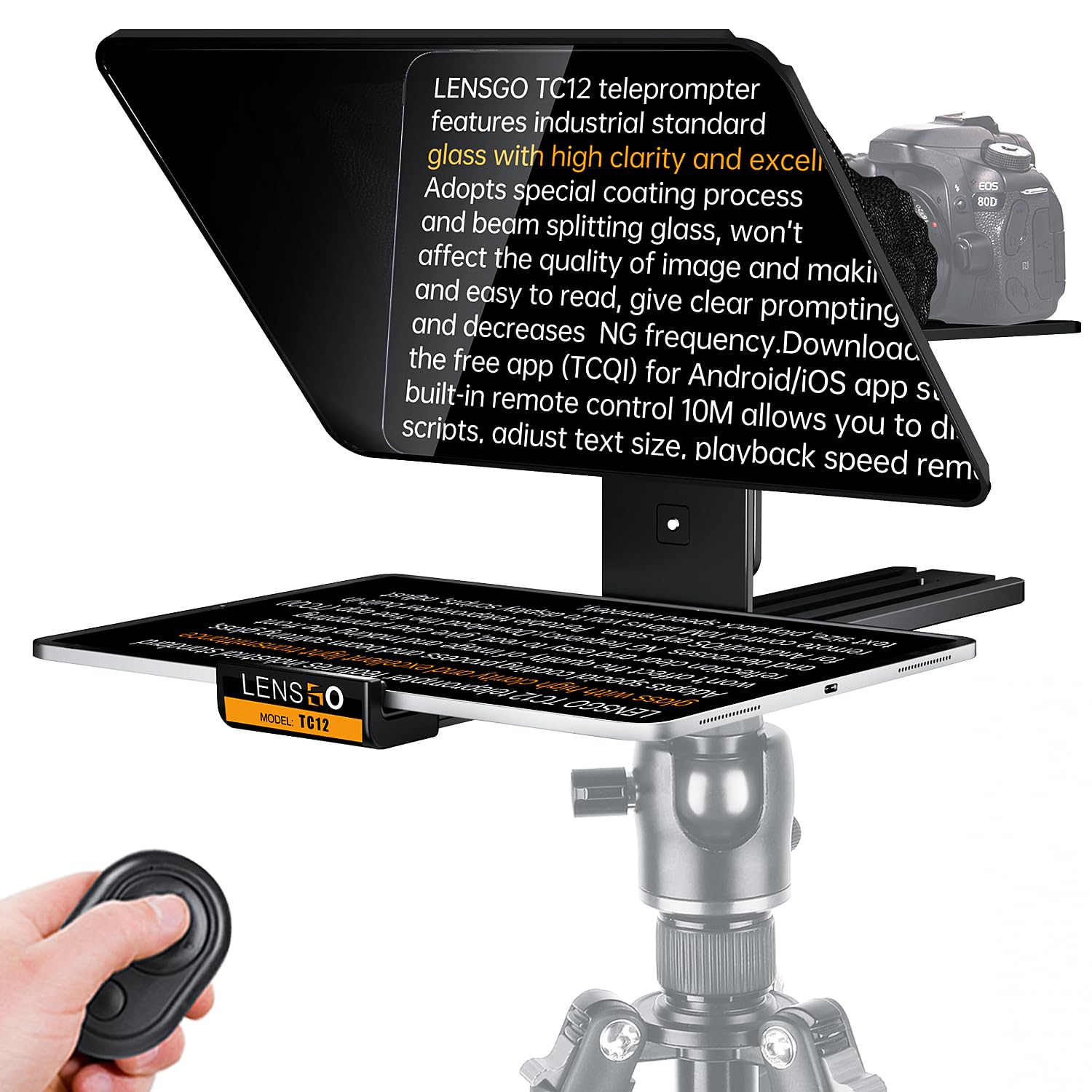 LENSGO TC12 Teleprompter per fotocamera e tablet DSLR/mirrorless fino a 12,9" | Teleprompter professionale per registrazioni video, vlogging, live streaming.