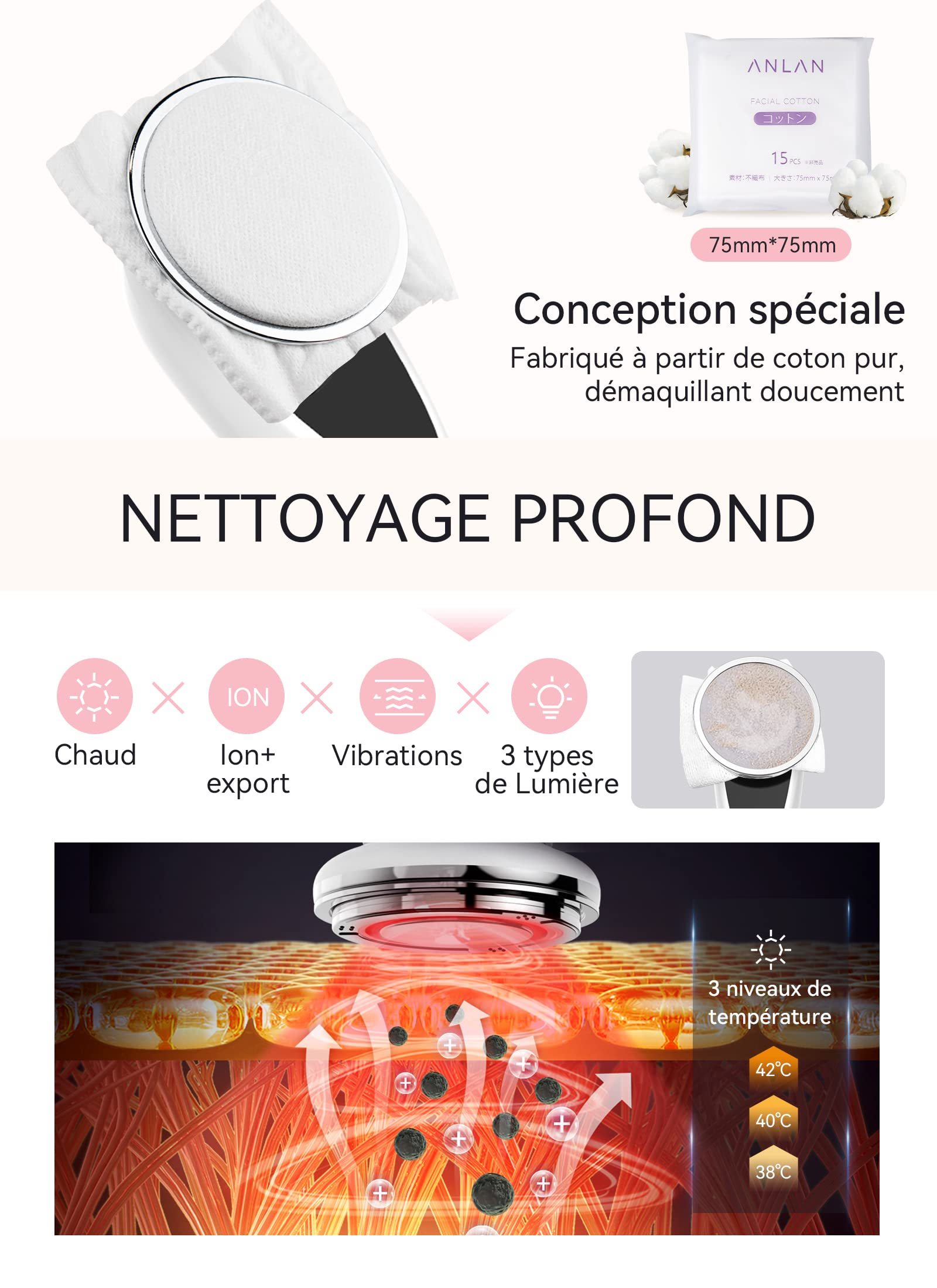 ANLAN Appareil Anti Rides, 5 en 1 Dispositif de Beauté anti-âge, Appareil pour Soin Visage, Nettoyage en Profondeur, Lifting Visage, avec Tampons Démaquillants