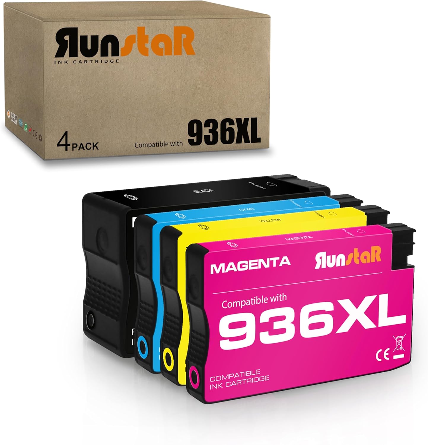 936XL 936e 936 (Latest Chip) Combo Pack Ink Cartridge Compatible for HP OfficeJet Pro 9120e Series 9125e 9122e 9128e 9110b 9120b 9130b 9130e 9135e 9730e Printer (4 Packs,1BK/1C/1M/1Y)