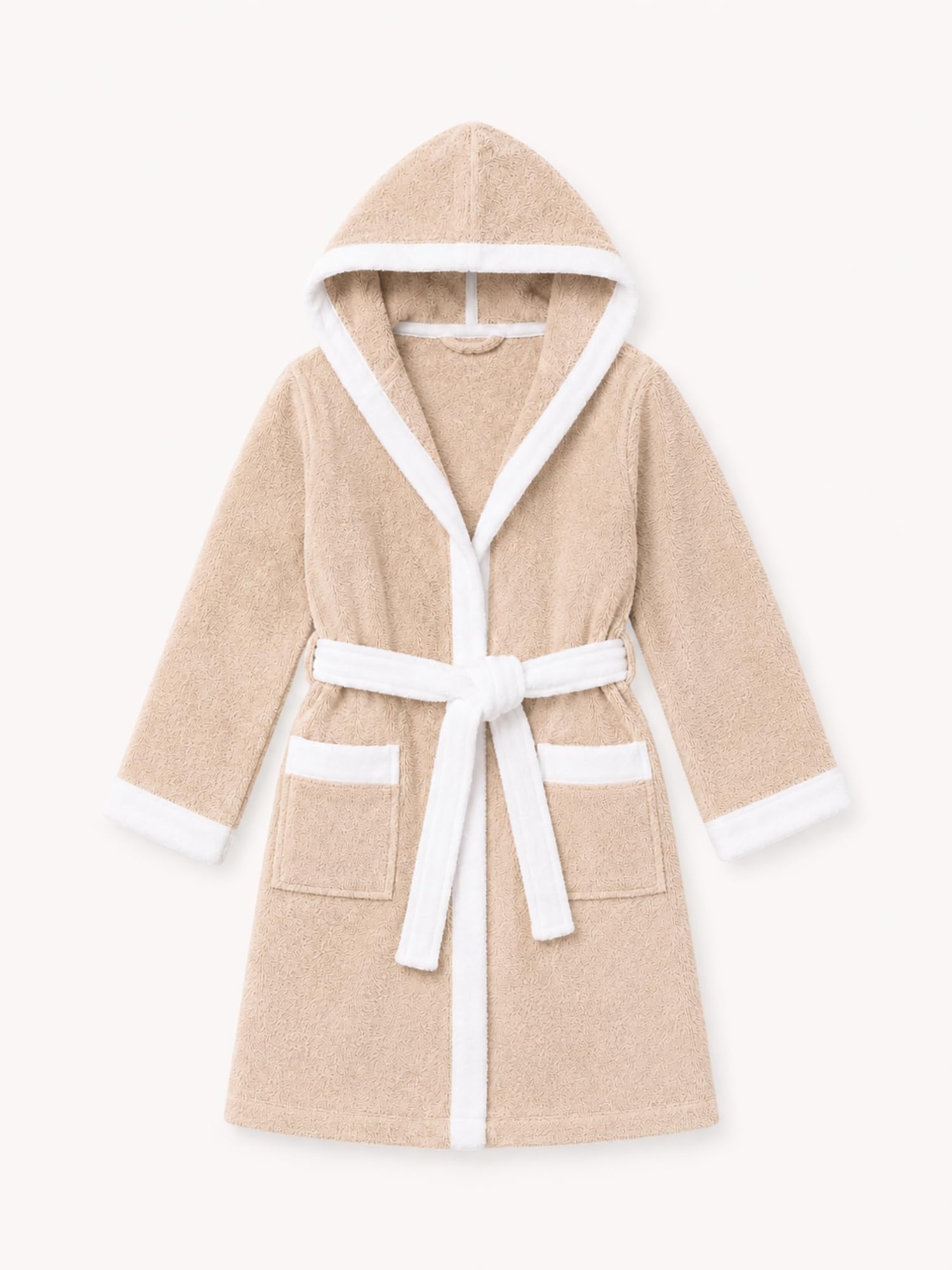 RANGOLI Noble 100% Cotton Terry Kids Bathrobe, 400 GSM, Ultra Soft Plush Hooded Bathrobe for Girls with 2 Pockets and Attached Adjustable Belt | Gown Bathrobe for kids Girls 13-14 Years, Beige 2