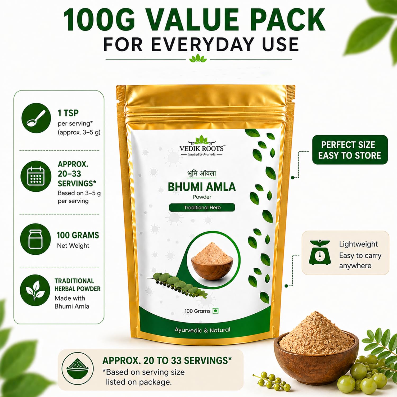 Vedikroots Bhumi Amla Powder/Churn - Organic And Pure Ingredient Extract For Healthy Liver Functioning And Digestive Strength Enriched With Essential Nutrients