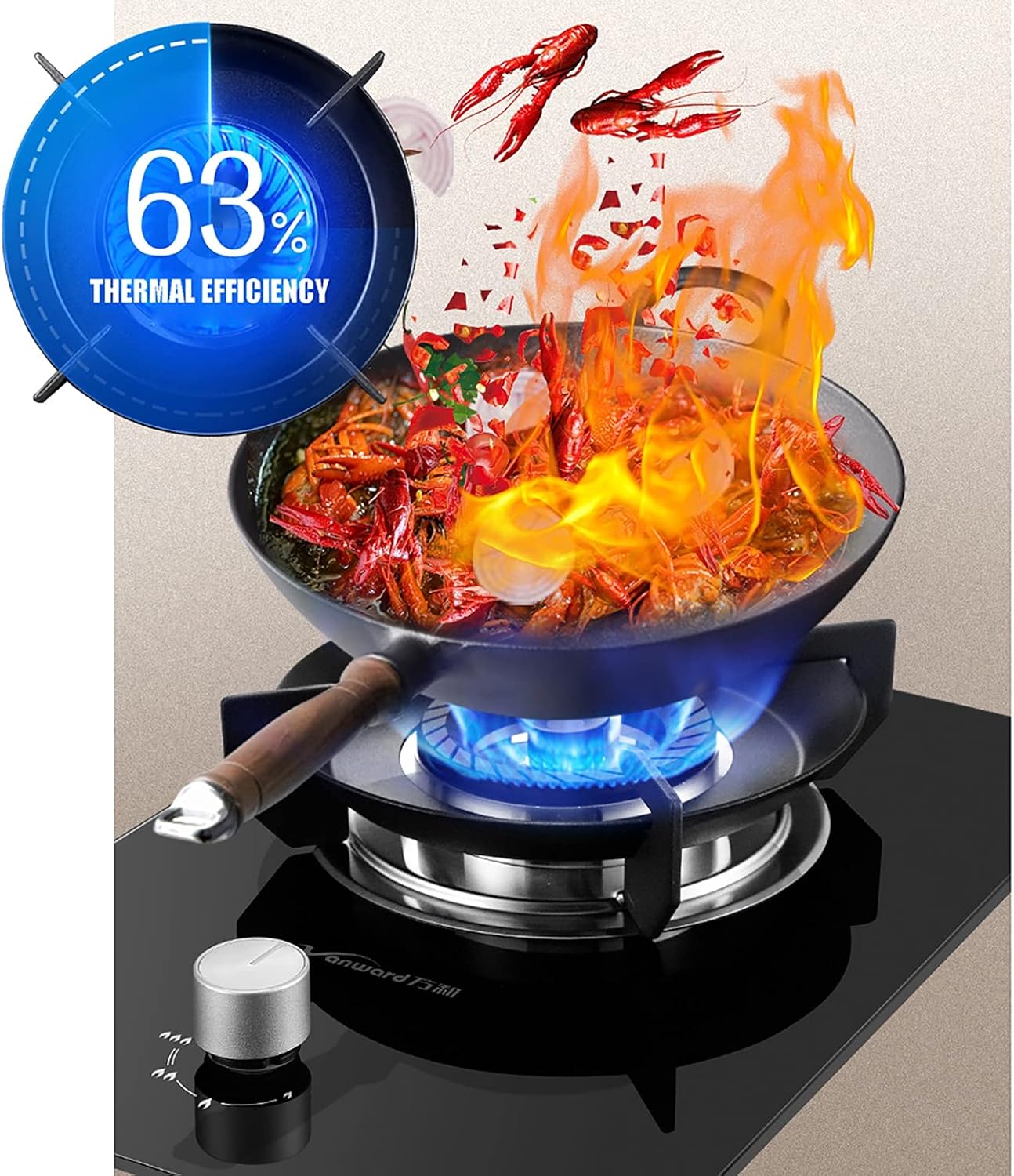 Gas Hob Cooker Gas Stove Built-in 32cm Cooktop Black Glass Cooker Hob in High Temperature Resistance 5.0kW Triple Ring Burner with FFD and Zinc Alloy Metal Knob NG/LPG Convertible [Energ