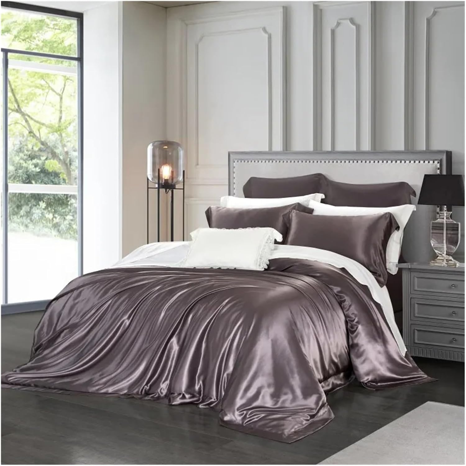 Silk Bedding Sets 106''x90''and 90'x90''US Size Duvet Cover Plaid Bed Linen Pillowcase 4pcs,Bed