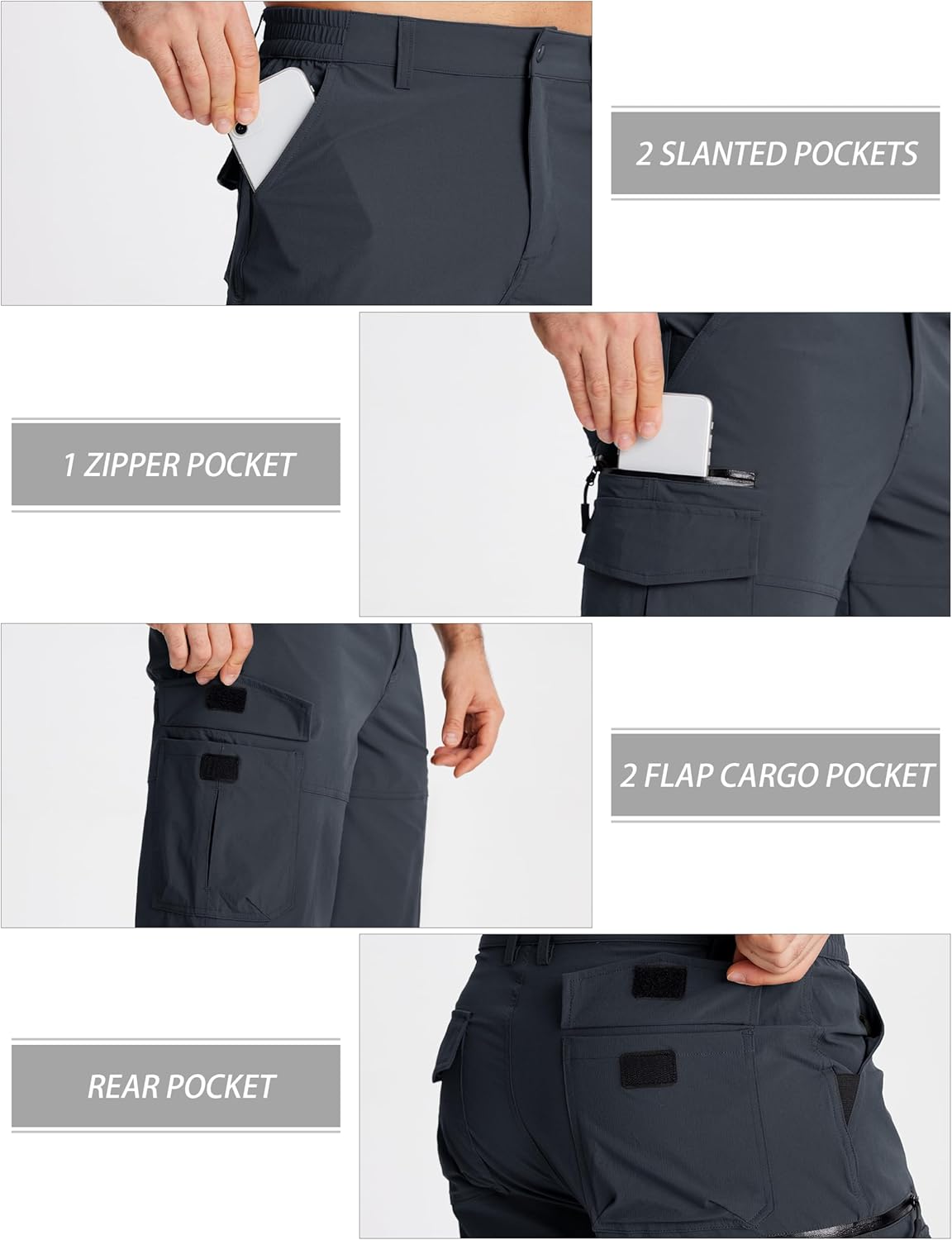 MAGCOMSEN Men's Workout Shorts 7 Pockets Quick Dry 3/4 Capri Pants Zipper Pockets Hiking Athletic Shorts - Image 5