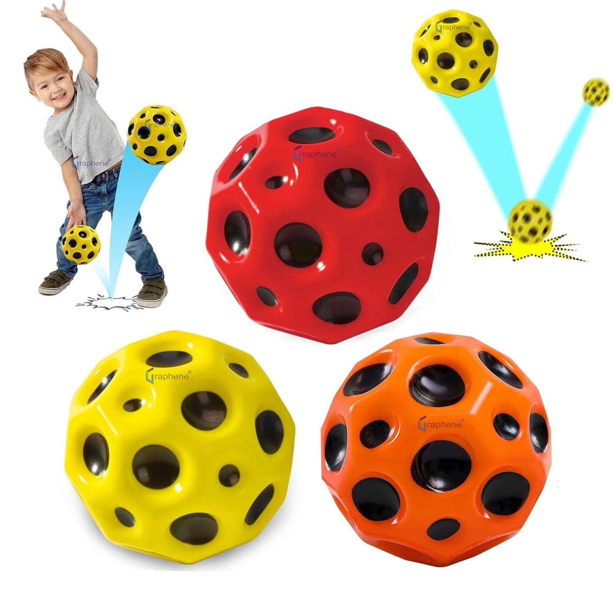GRAPHENE Moon Balls for Kids Astro Jump Rubber Space Pop Bouncing Stress Relief Jumping Moonball Children Sensory Athlete Training Ball for Kids Adult Pets Outdoor Indoor Play Multicolour(Pack of 1)