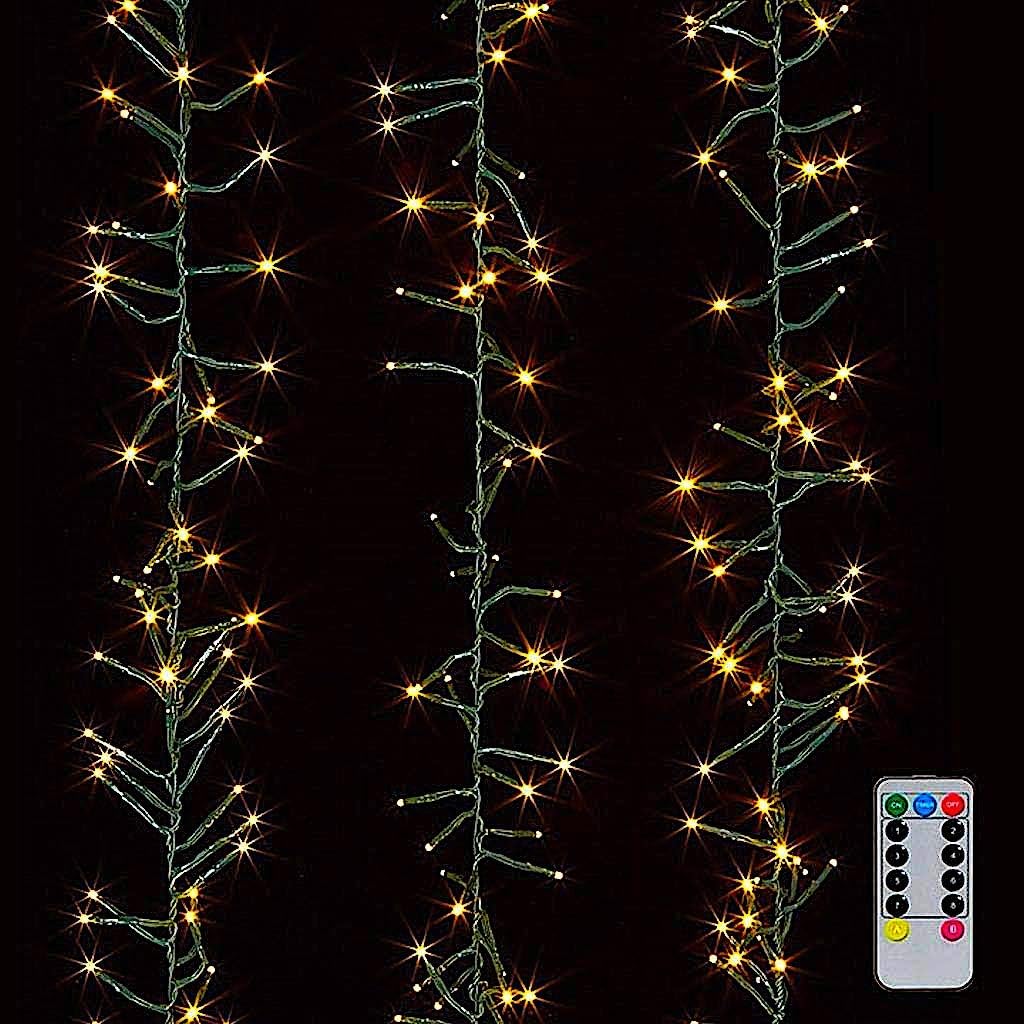 Raz Christmas Cluster Lights 20 Foot Garland with 600 Warm White Lights on Green Wire with Remote Control Exclusive Twinkle Function