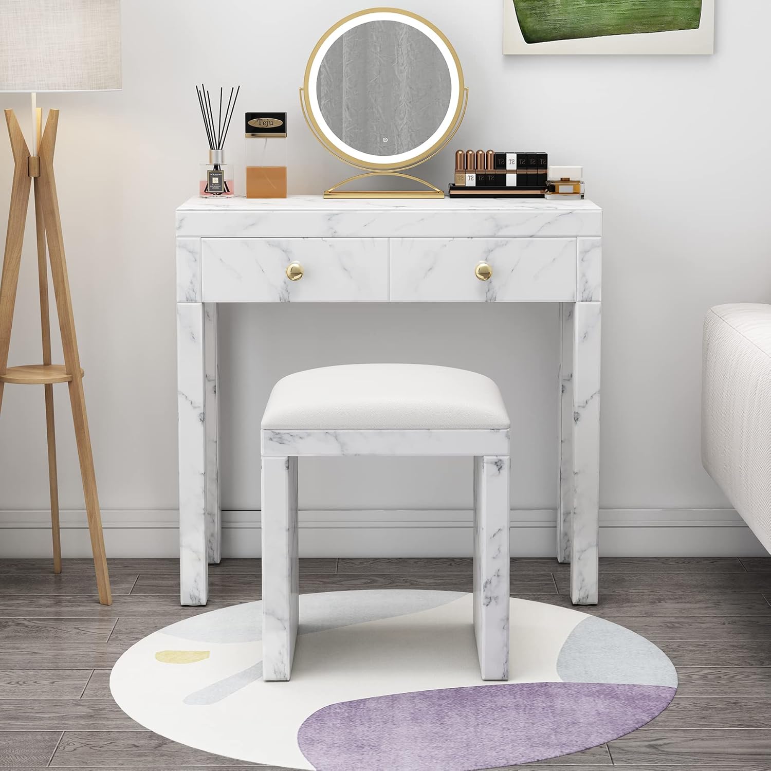 Tempered Glass Marble Texture Vanity Set，Small Vanity Amazon.ca Home