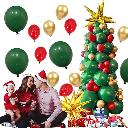 Miniatura 9 de Juego de globos de árbol de Navidad, kit de guirnalda de globos de aluminio de pie, globos verdes y rojos, árbol de Navidad para decoraciones de