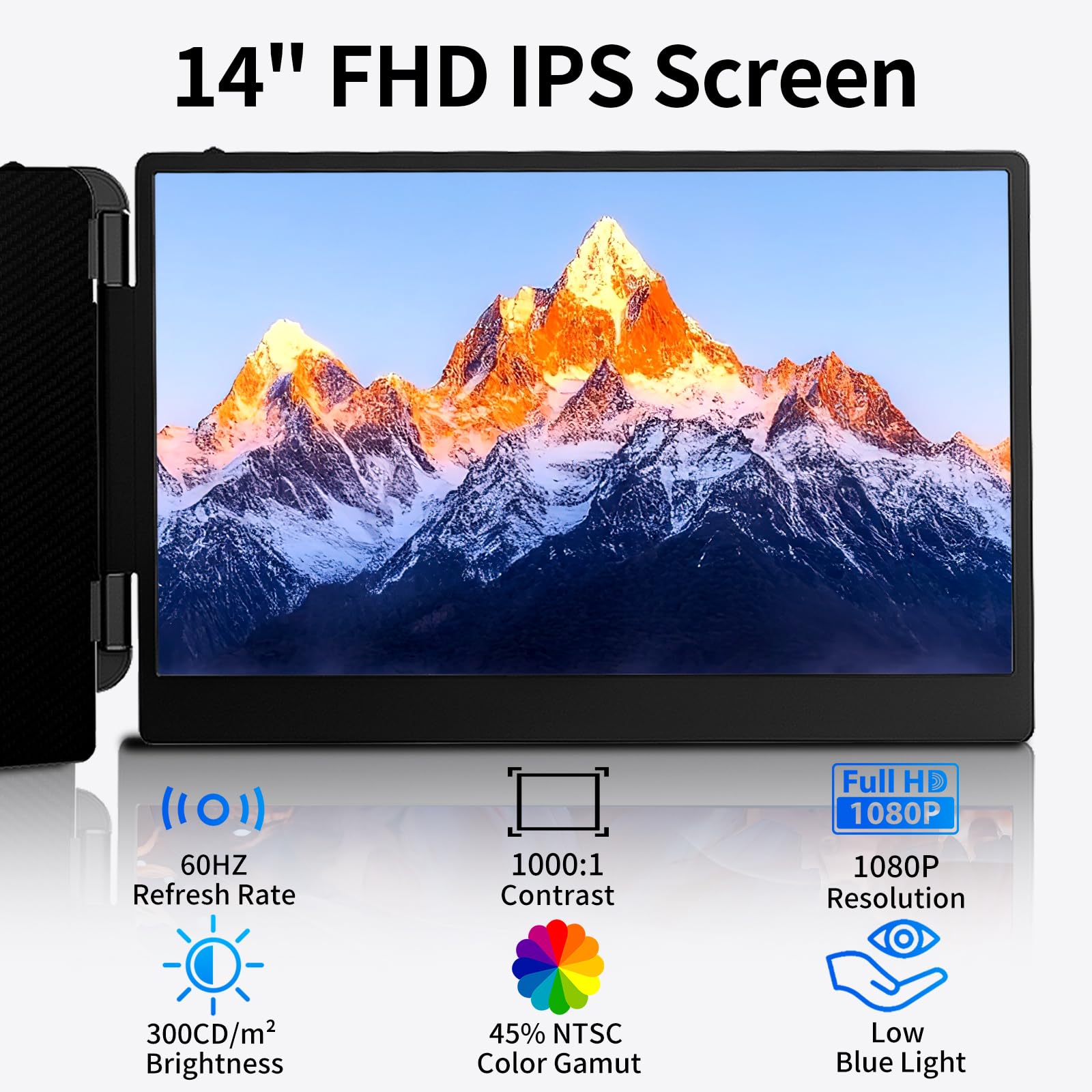 Przedłużacz ekranu laptopa, 35.6 cm FHD IPS przenośny monitor podróżny, drugi ekran do laptopów 33 cm - 43.2 cm, idealny do podróży / pracy zdalnej, kompatybilny z Windows/Mac/Android/Chrome
