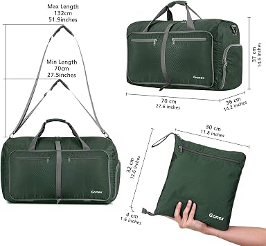 Gonex 80L Foldable Travel Duffle Bag with Shoes Compartment, Packable Lightweight Water Repellent Holdall Bag for Camping Gym Weekender Bag Army Green | 210D Honeycomb Nylon, Water-Repellent, Multiple Pockets, Luggage Sleeve, Camping & Weekend Travel, Army Green