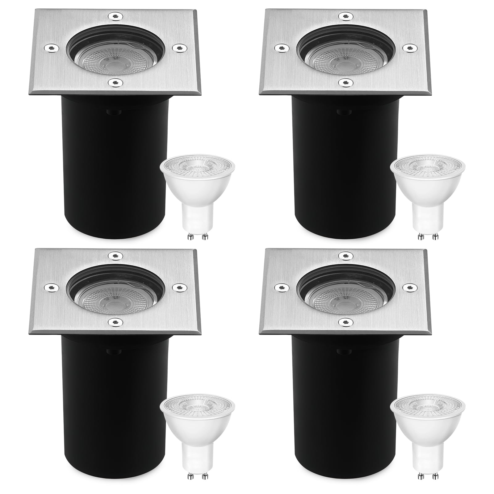 4pcs Segnapasso Led Esterno per Gu10 3w 230v Bianco Caldo 3000k, IP67 Impermeabile Faretti da Incasso per Esterno, Faretto Segnapasso da eEsterno per Esterni, Giardino, Terrazza, Passerell