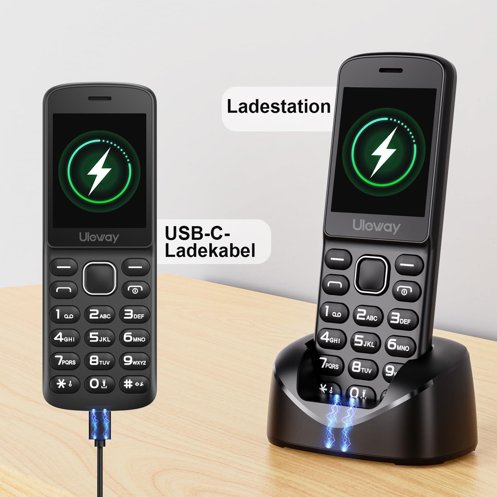 4G Volte Seniorenhandy Ohne Vertrag | 2,4 Zoll Farbdisplay | Nano SIM Slot | Rentner Handy große Tasten, 1400 mAh Akku Lange Standby-Zeit, Großtastenhandy Senioren Handy mit Ladestation, USB-C-Laden