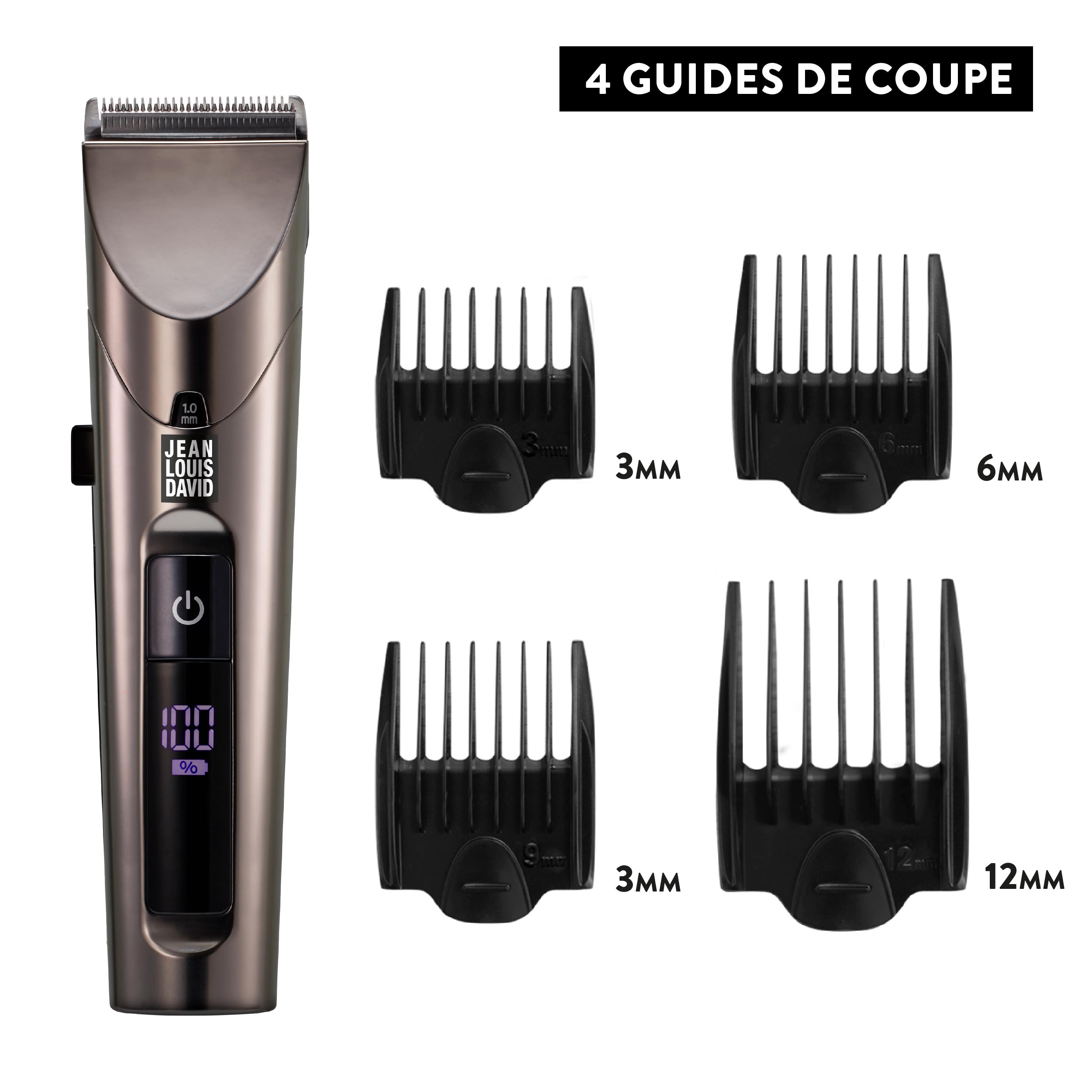 Jean Louis David - Cortapelos Infinite Styler 4 en 1 - Cuchillas Anchas 37 mm - Cabeza, Nariz, Orejas - Peine Ajustable 10 Alturas - Preciso para Barba, Bigote y Cabello - Uso Inalámbrico