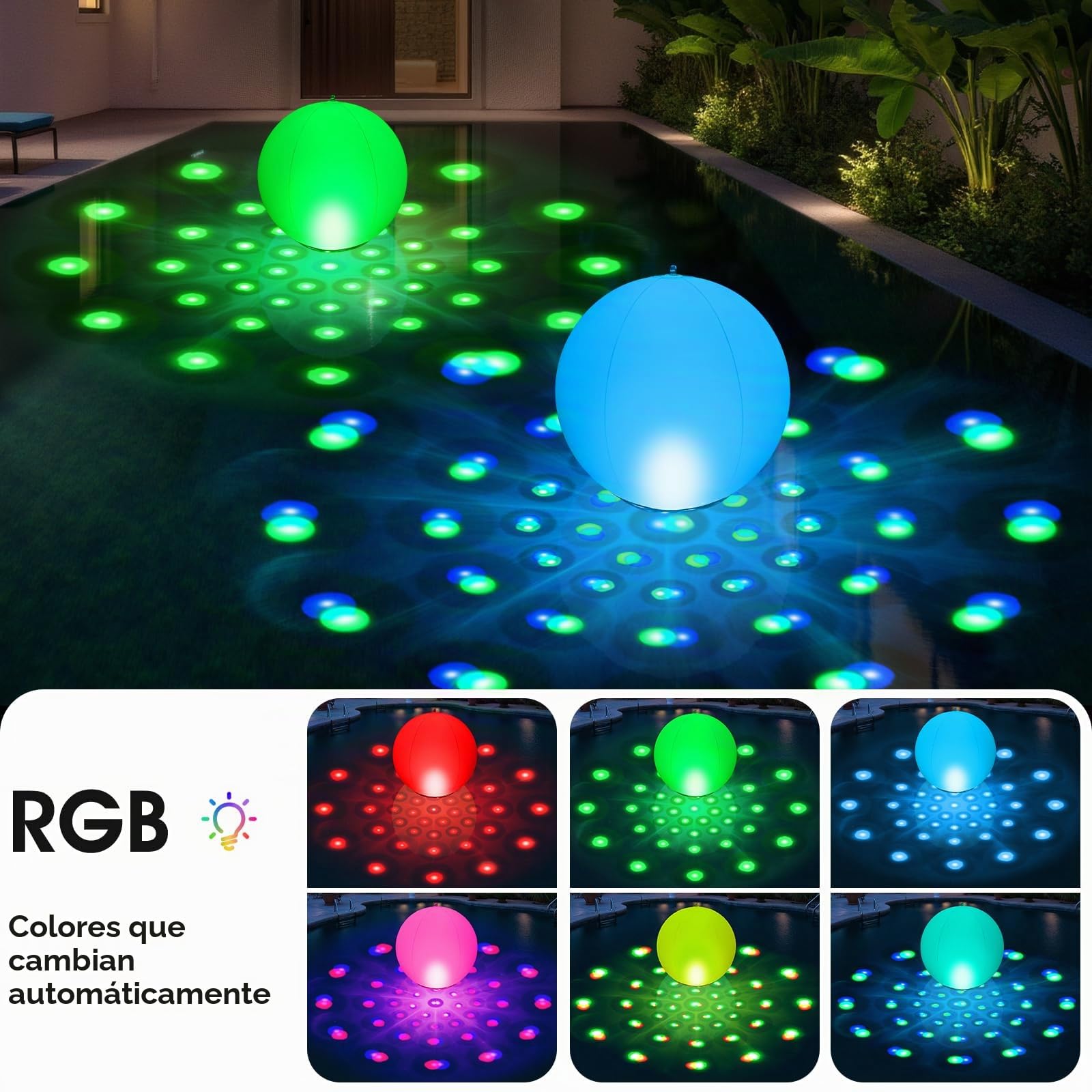 KingSom 2026 Luces Flotantes Piscina Solares, Ø38cm Inflables Bolas Luces para Piscina, Luz Solar Piscina Flotante Que Cambian de Color, Impermeables IP68 Bolas de Luz LED para Piscina Jardin-2 Piezas