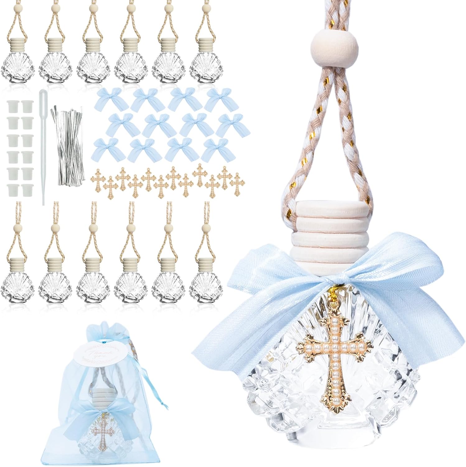12Pcs Holy Water Bottles Baptism Party Favor Small Travel Holy Water Container Glass Catholic Gifts with Cross (pink)