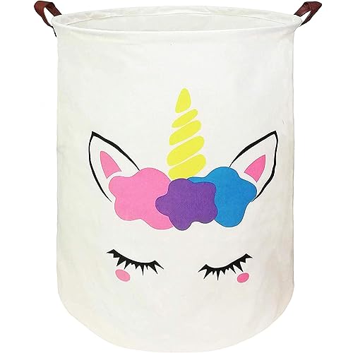 KUNRO Large Sized Laundry Basket Hamper Bag Toy Storage Box Waterproof Coating Organizer Bin for Nursery Clothes (Flower unicorn)