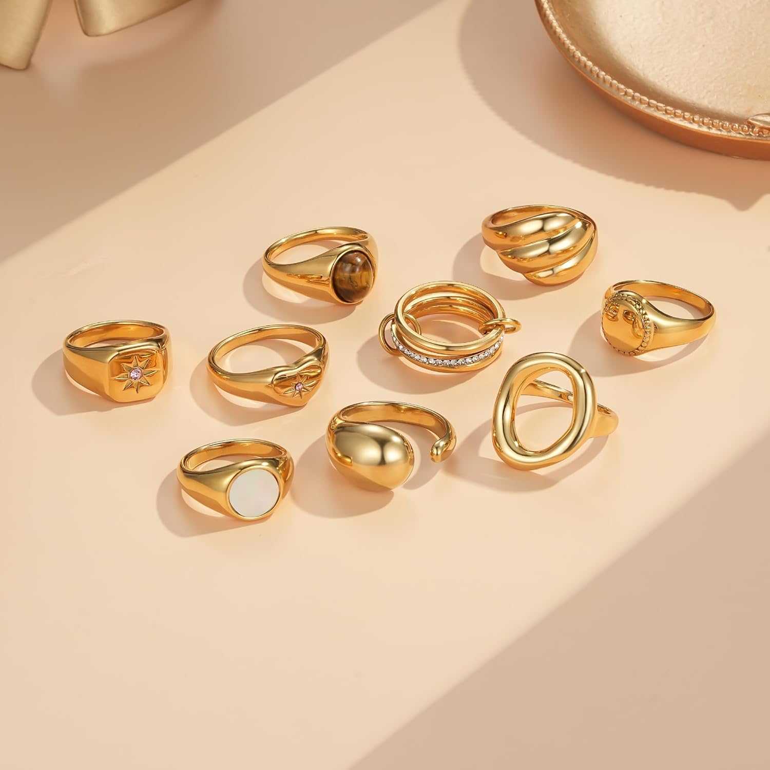 YeGieonr Gold Rings for Women Non tarnish Stainless Steel Womens Rings Dainty 18K Gold Plated Rings - Image 6