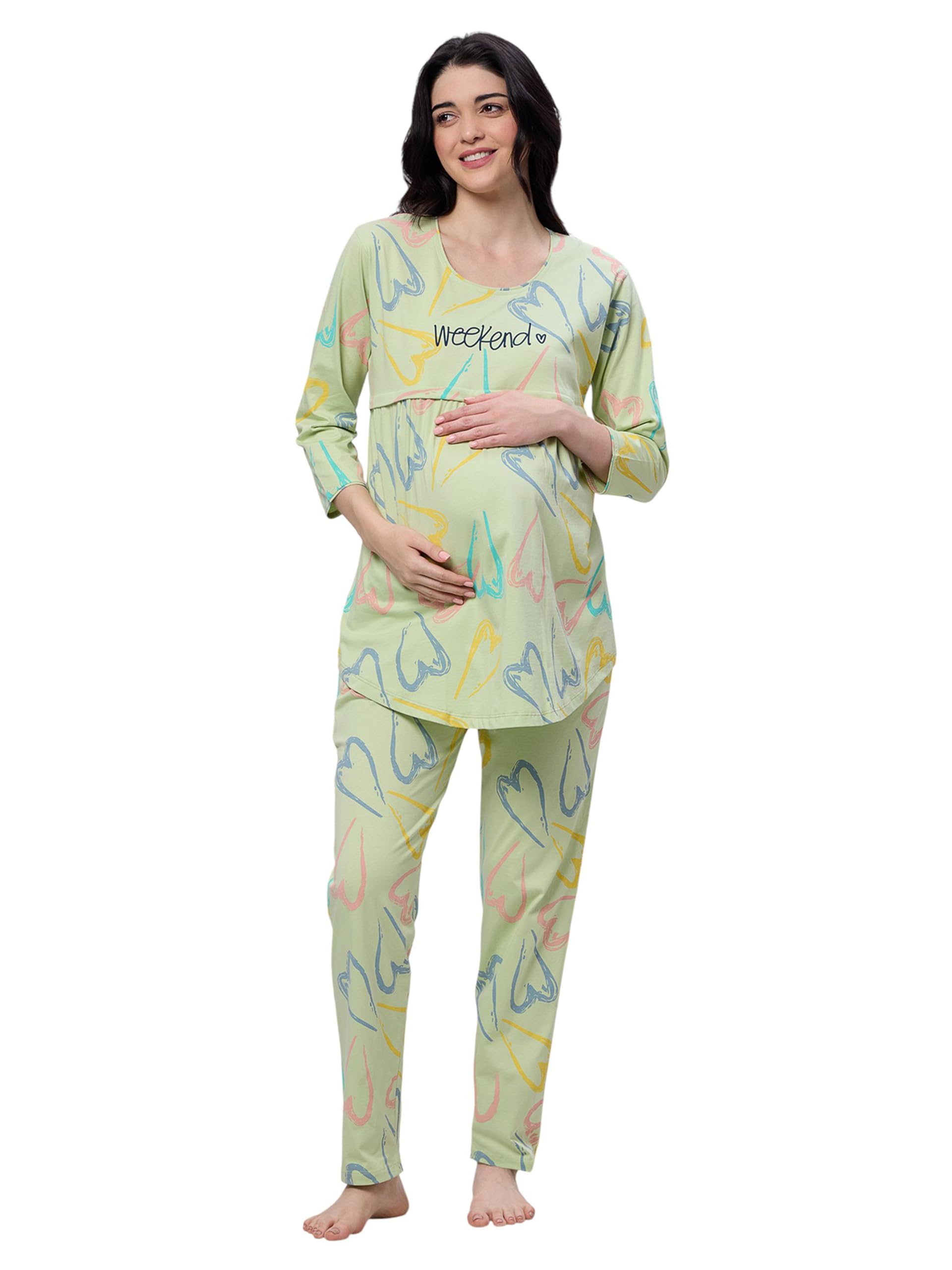 lotik Women's Cotton Heart Print Maternity & Feeding Nightsuit Set-picture-8