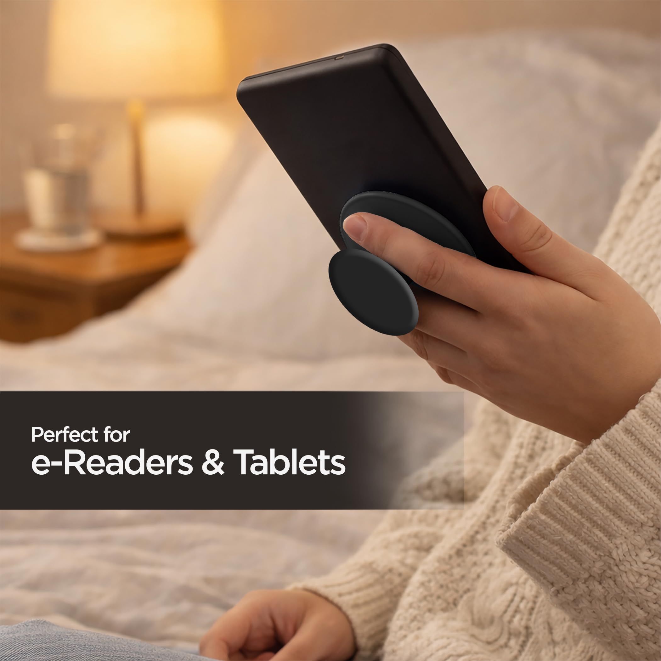 ENCASED Silicone Finger Grip for Kindle, iPad, Tablet - Comfortable Adhesive Handle for eReader (Black)