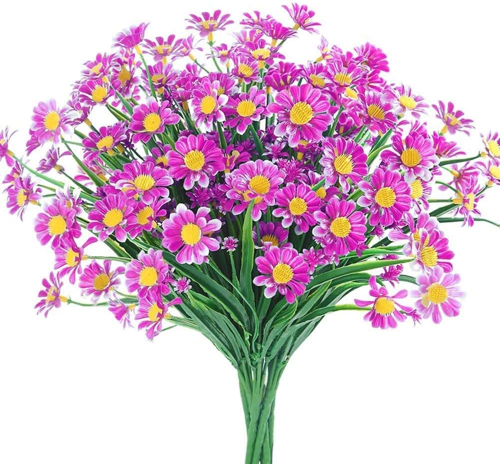 Ancokig Artificial Daisy Flowers 4 Pack Outdoor Fake Flowers for Decoration No Fade Faux Plastic Flower Garden Porch Hanging Planter Farmhouse Window Box Décor (Fuchsia)