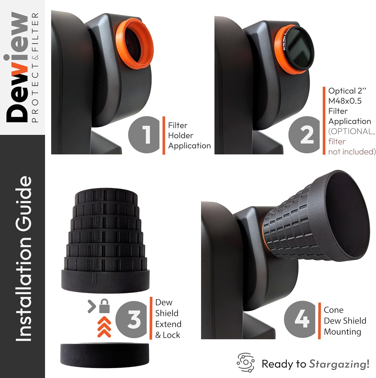 3DP Essential Pro Kit Compatible with Seestar S50 Telescope Accessories: Dew Shield, Dust Cap, Bahtinov Mask, 2'' Filter Holder
