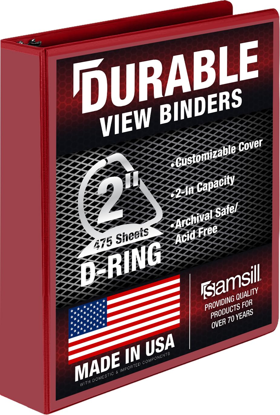 Samsill 2 Inch D-Ring Binder, Dragonfruit, Holds 475 Pages | Customizable Clear View Cover - main product image