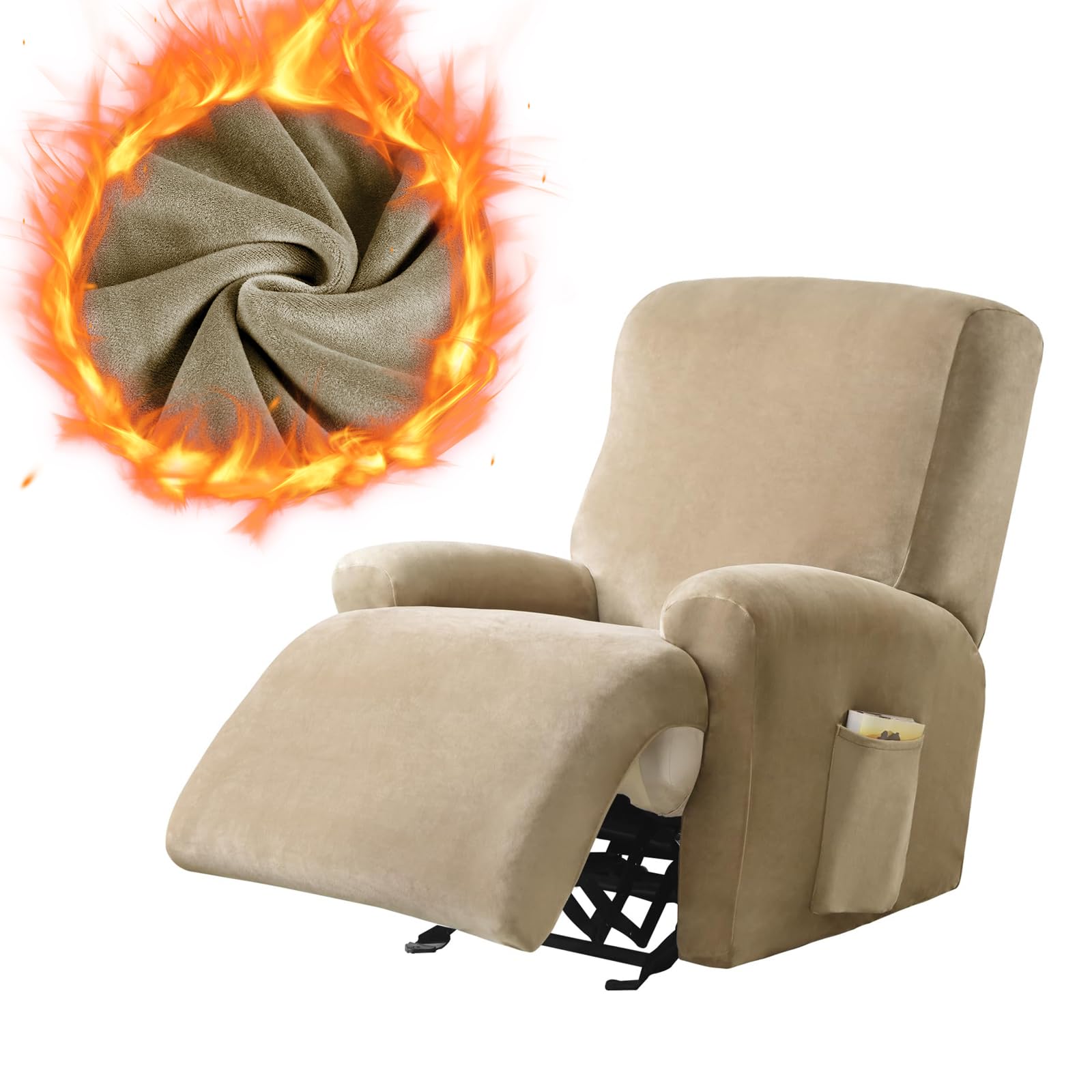 Leorate Velvet Recliner Chair Cover with Side Pocket