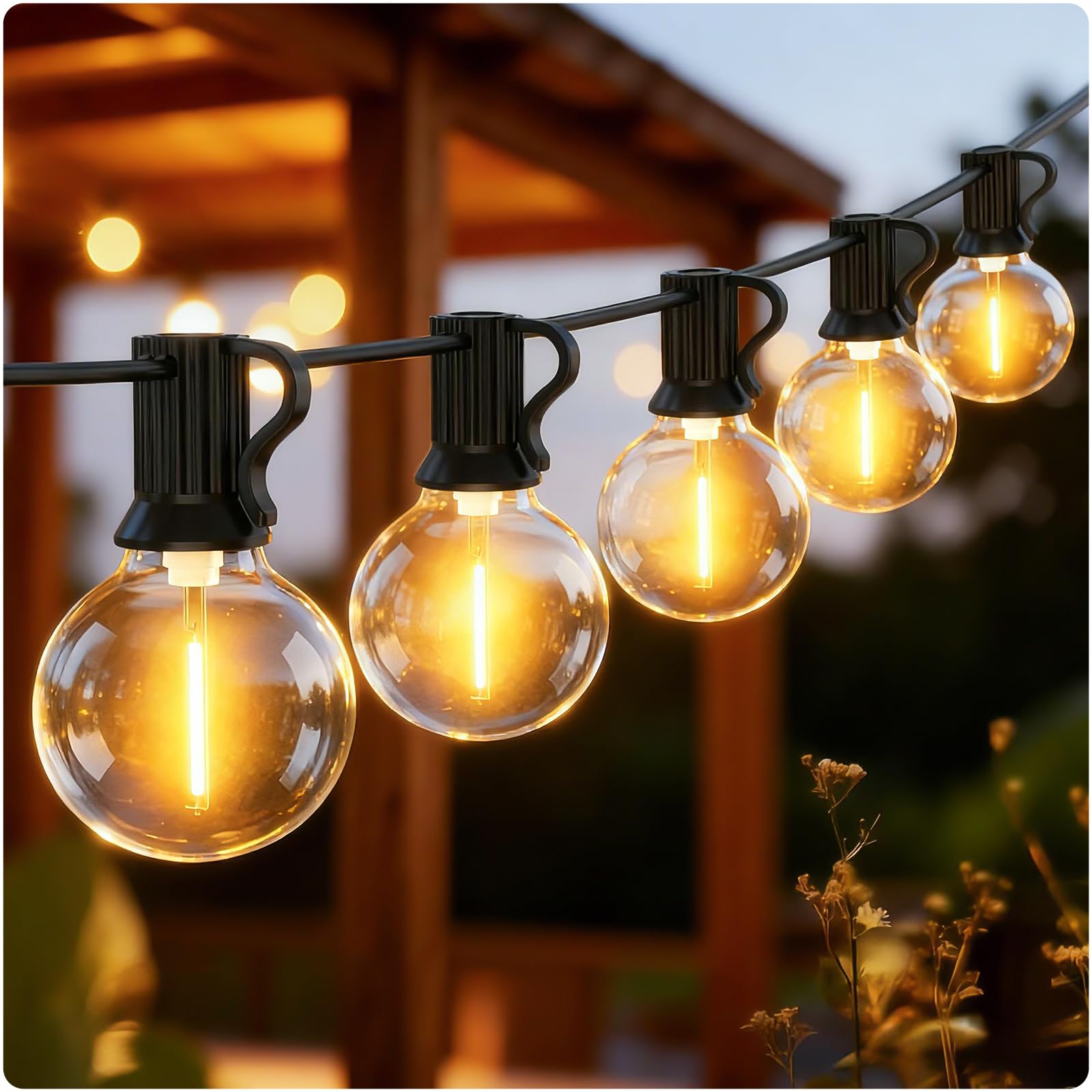 EVXFG Outdoor Garden String Lights Mains-Powered - 20M Festoon Lighting Gazebo Lights Outside Waterproof Electric LED G40 Bulb Shatterproof Pergola Patio Backyard Porch Terrace Indoor Partylight