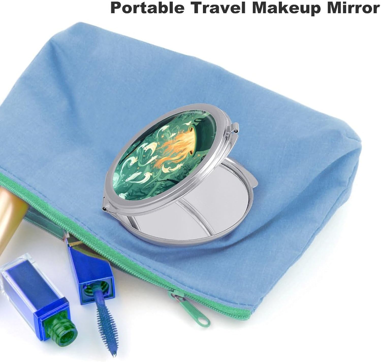 Ghost in Witch Pot Print Compact Makeup Mirror Mini Foldable Cosmetic Mirror Portable Travel Mirror for Purse Pocket