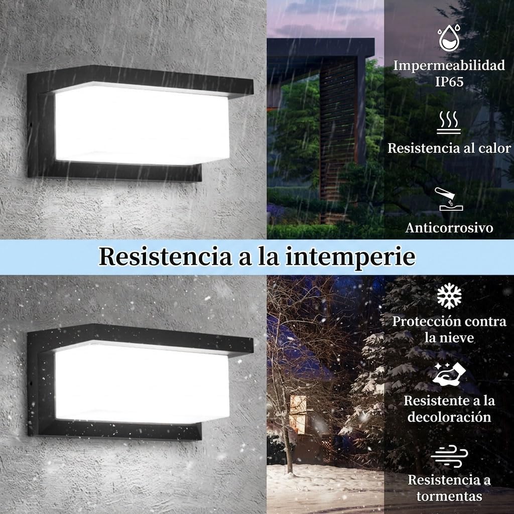 Aplique Pared Exterior 18W Lámpara de Pared Exterior Impermeable IP65 Luz LED Iiluminación 6500K Apliques LED Aluminio para Jardín, Terraza, Patio, Villa, Pasillo