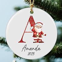 Vista 21 de Adornos con nombre de letra para árbol de Navidad, adornos de Navidad personalizados 2025, adornos de nombre inicial personalizados, decoraciones