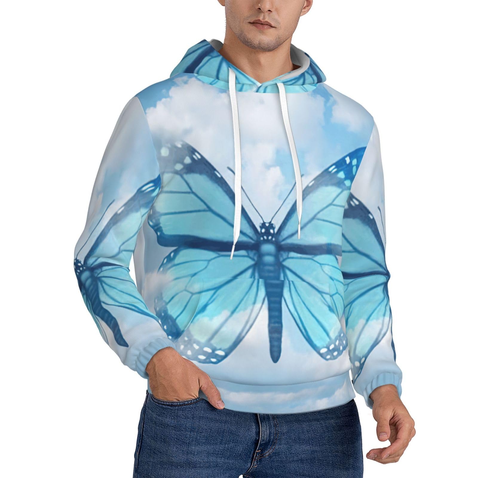Sweat à capuche en polaire chaude imprimé papillon homme - 8