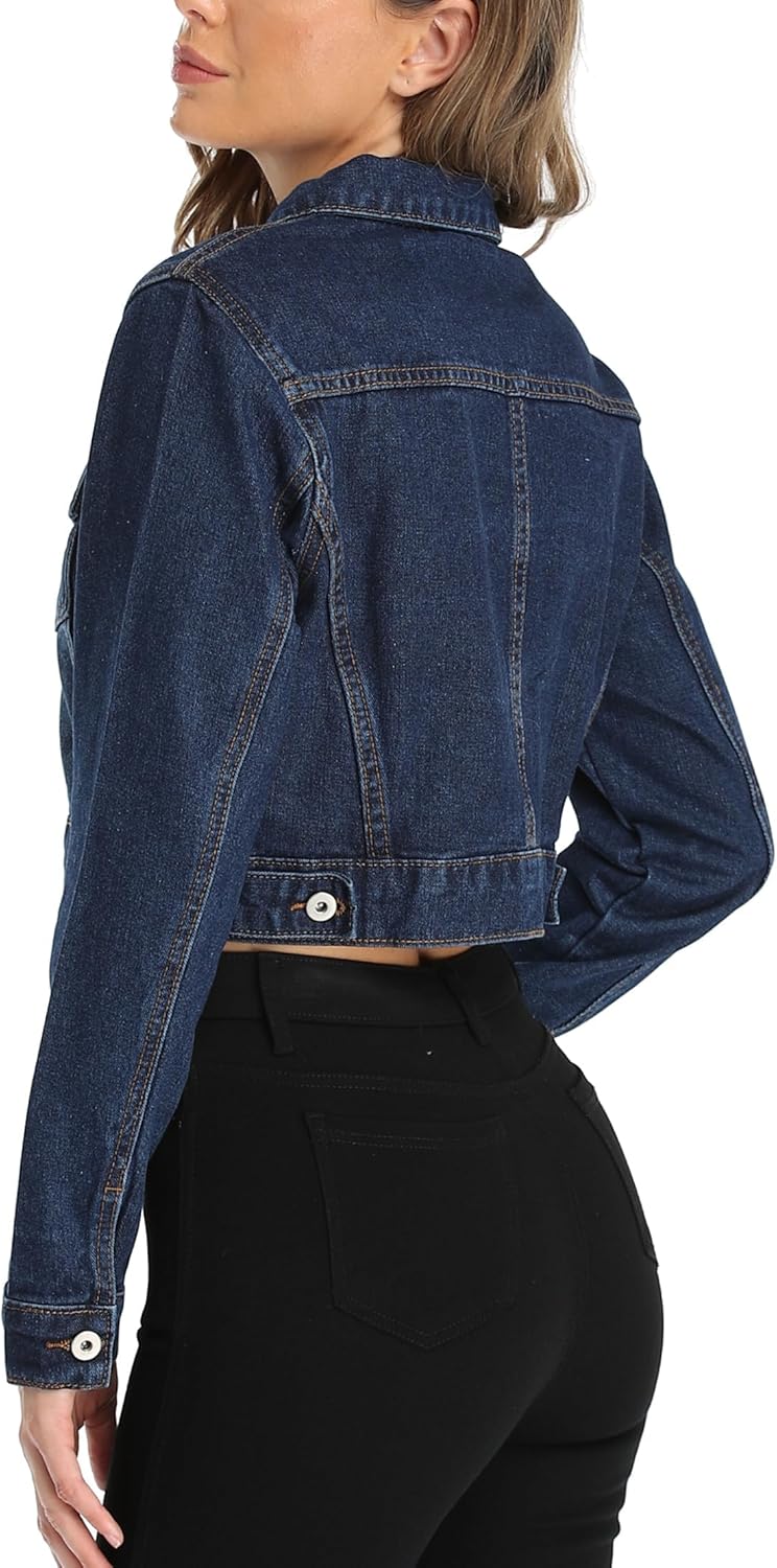 J.Corrine Women's Cropped Jean Jacket Long Sleeve Basic Button Down Casual Vintage Washed Short Denim Jacket with Pockets - Image 2