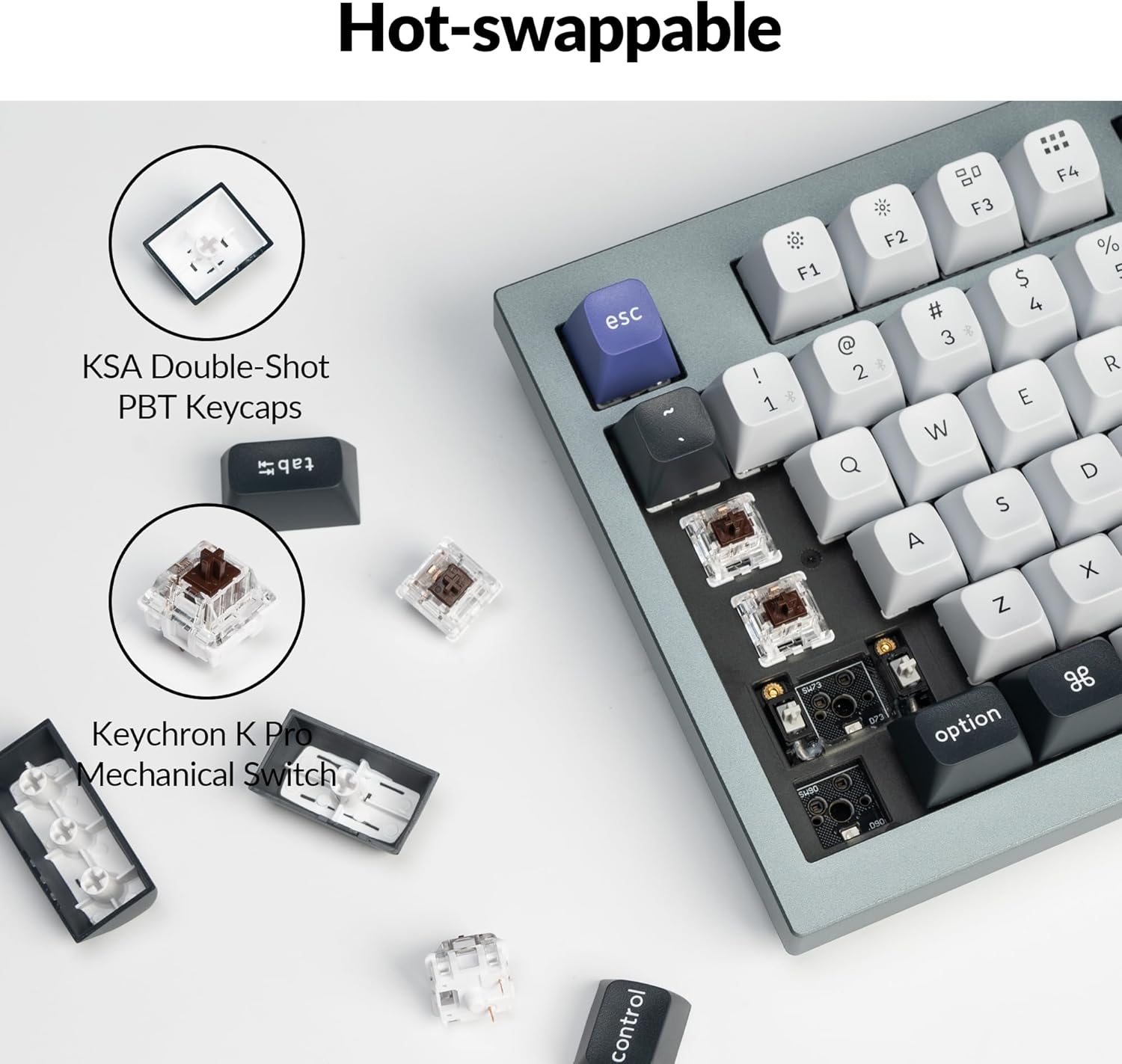 Keychron Q5 Pro QMK/VIA Wireless Custom Mechanical Keyboard, 96% Layout with Programmable Knob, KSA Double-Shot PBT Keycaps with Hot-swappable K Pro Brown Switch for Mac Windows Linux - Gray