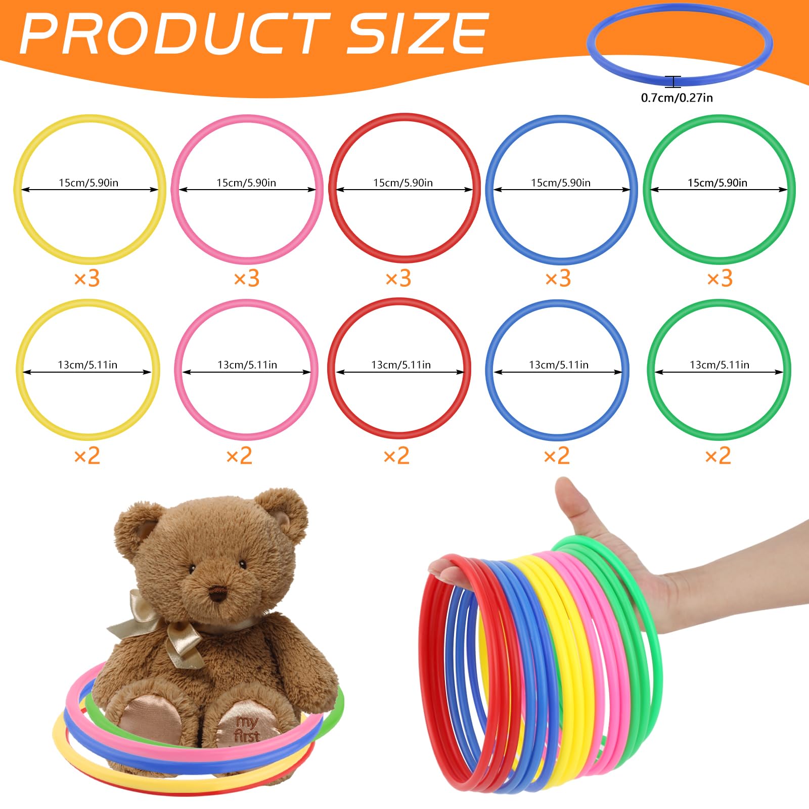 ROMISBABA 21 Stück Wurfringe - 8-24 Cm Buntes Motorik Spielzeug Für Kinder