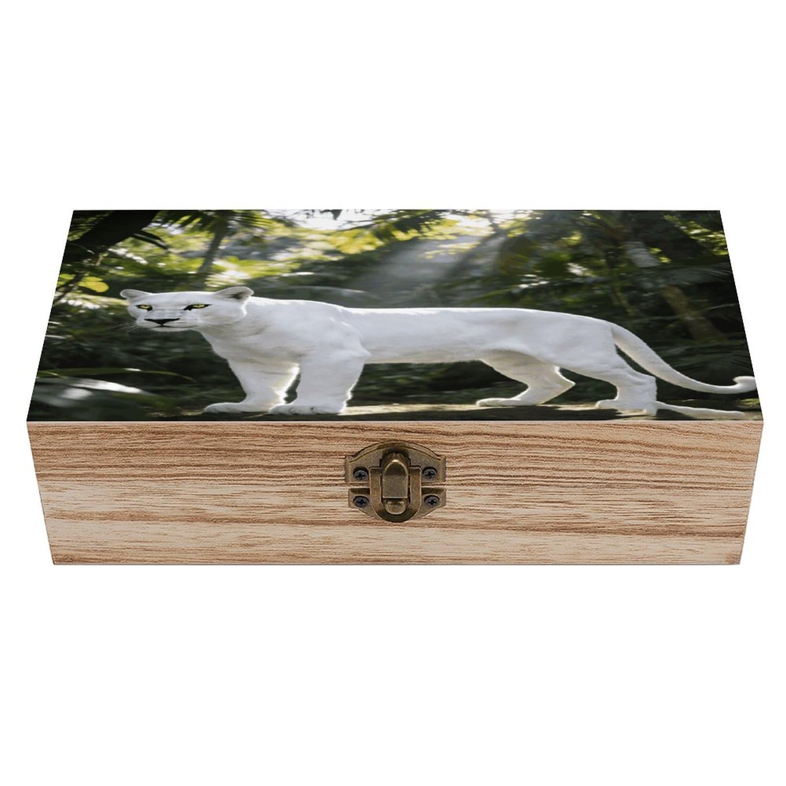 asbwuo White Leopard Wood Keepsake Box Wooden Box with Hinged Lid