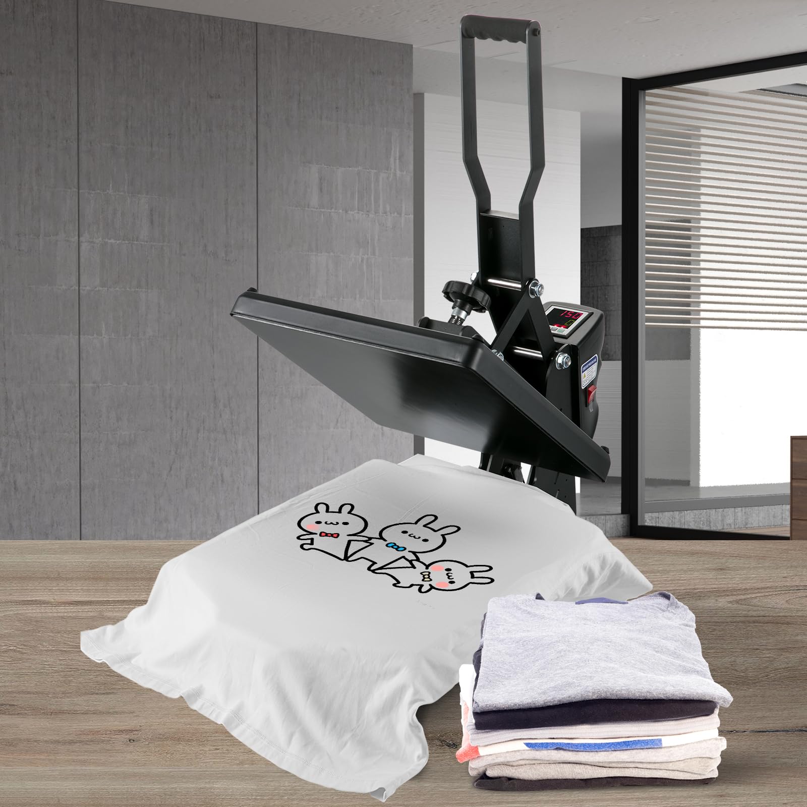 VEVOR Prensa de Calor Negro 380x380mm Máquina de Sublimación Textil 1200 W Calentamiento Rápido Prensa de Calor por Transferencia por Sublimación Digital e Industrial para Camiseta, Bolso, Almohada