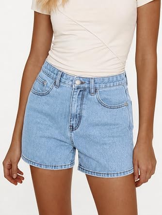 EMMIOL Jean Shorts Womens High Waisted Stretchy Jorts Summer | Vintage Button Y2K Denim Short Mid Length Casual Basic Solid Jeans Outfits with Front and Back Pockets