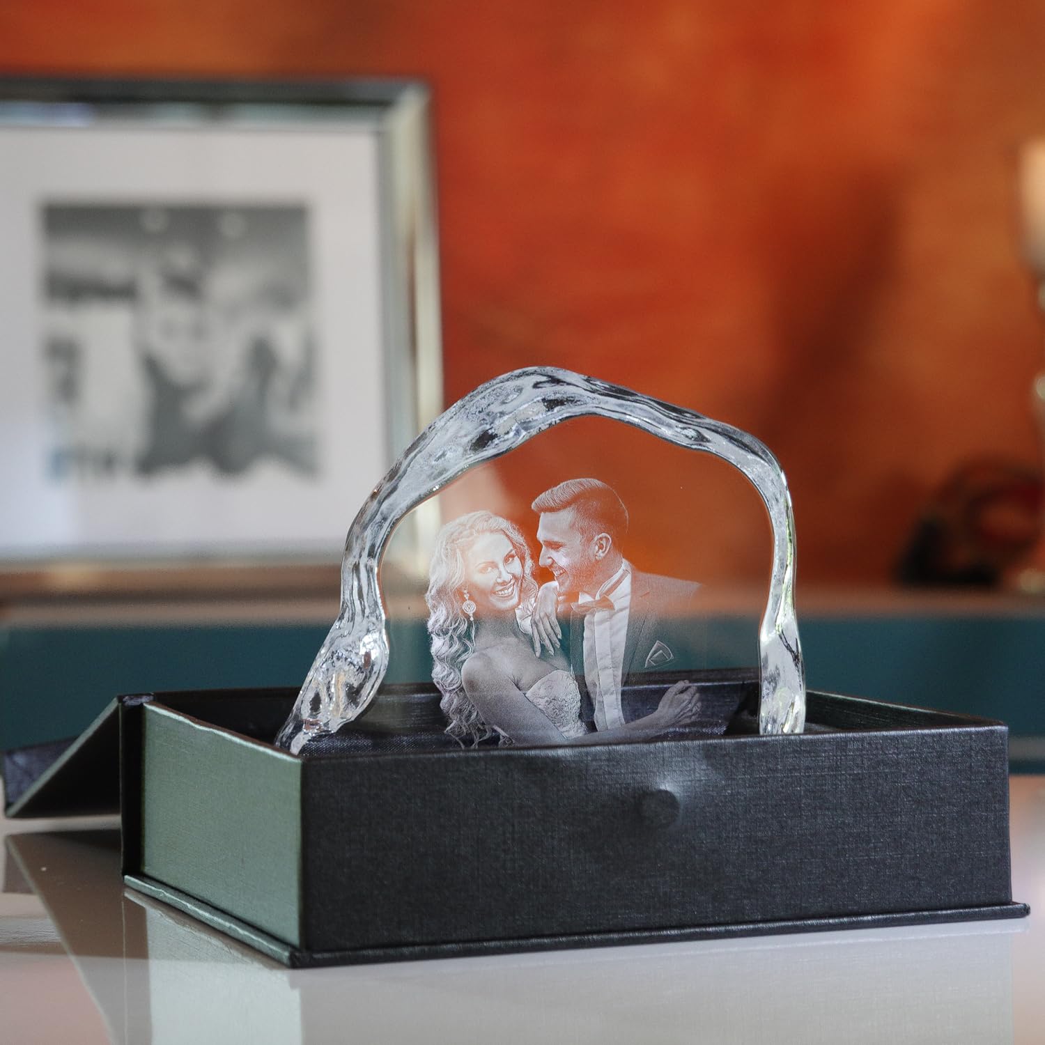 contento | 3D Kristall | Rock mit Clarisso Leuchtsockel | 3D Glasfoto Felsen Laserung | Foto im Glas in 3D | Geschenk als Erinnerung zum Geburtstag, Weihnachten, Hochzeit, persönlich - Premium