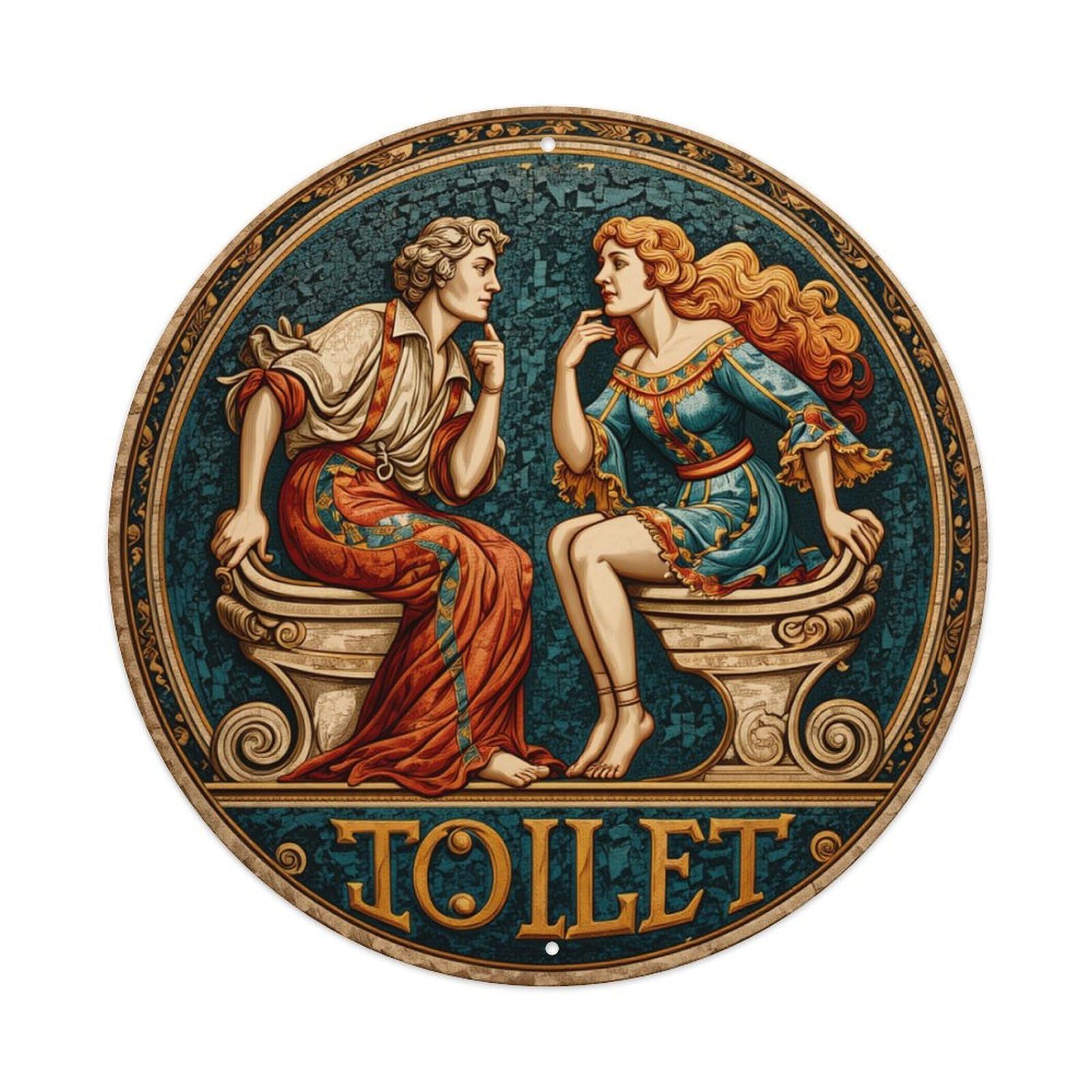 Classical Figures On Toilets Round Tin Sign Retro Metal Sign for Cafe Bar Pub Home Game Room Gym Club Wall Decoration Vintage Metal Poster 8x8 Inch