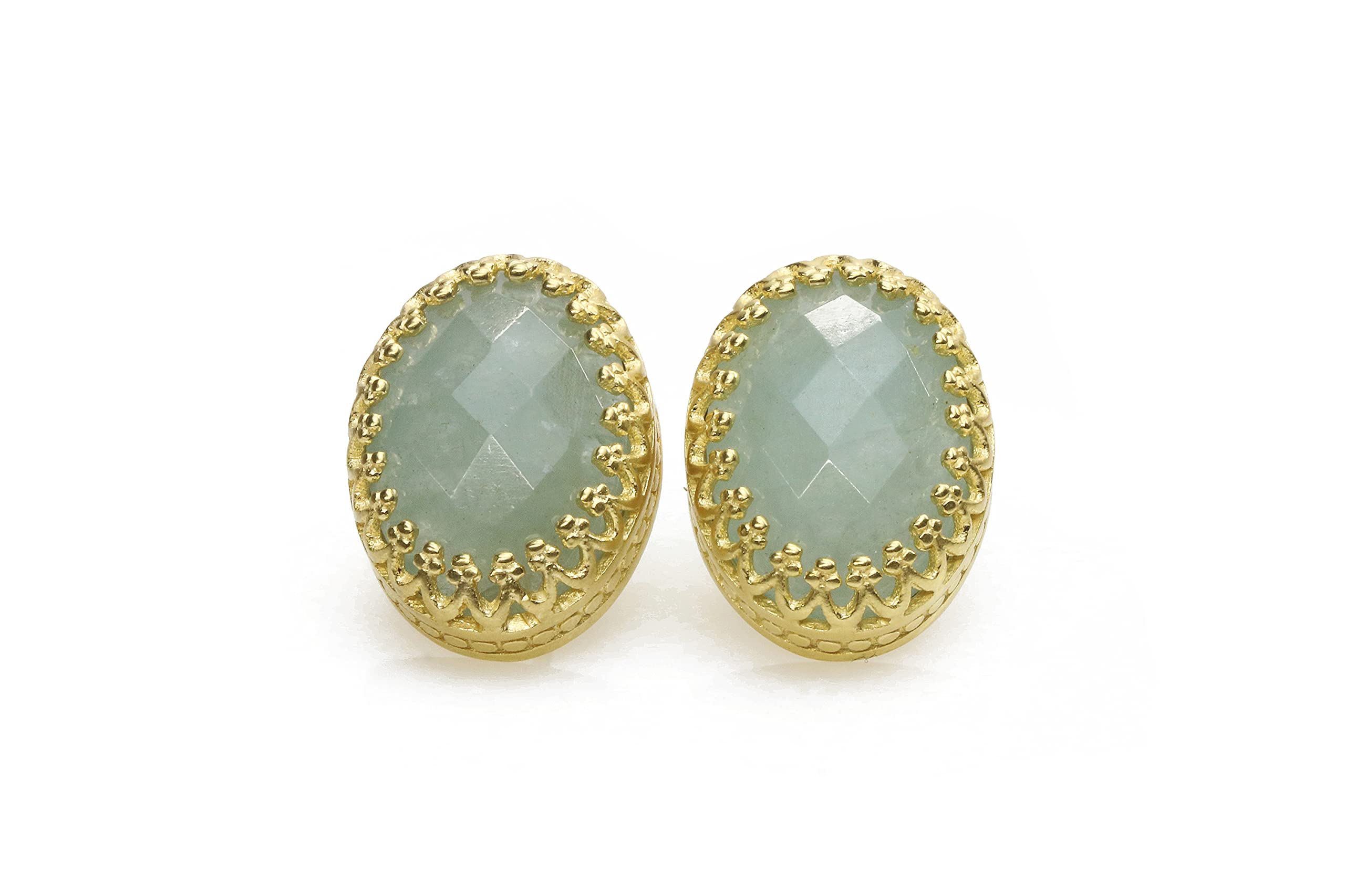 Pendientes de Aguamarina Ovalados - Intrincados Pendientes de Aros, Pendientes de Piedras Preciosas, Pendientes de Piedra de Nacimiento, Pendientes de Novia - Joyas Hechas a Mano
