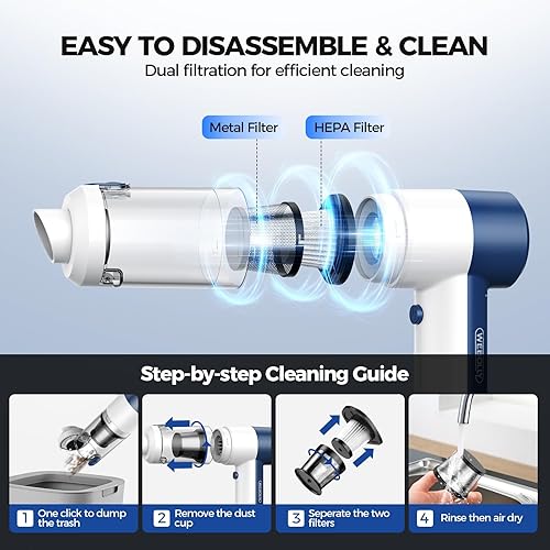 Miniatura 6 de Aspirador de automóvil inalámbrico, 4 en 1, aspiradora portátil 16000 PA de alta potencia, soplador de aire y bomba, aspiradora de mano recargable