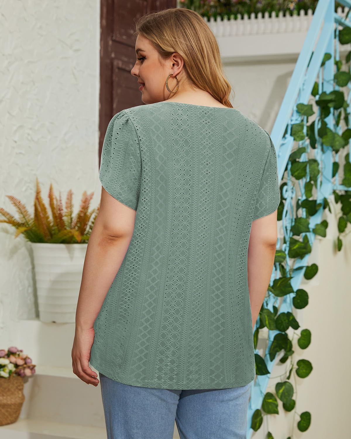 Siddhe Plus Size Tops for Women Petal Short Sleeve Square Neck Shirts Casual Trendy Blouses 2026 Spring Fashion XL-5XL - Image 4