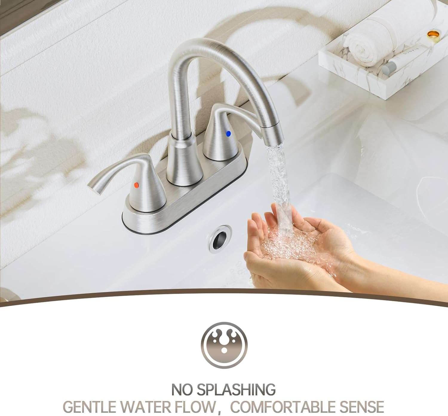 Phiestina 4 Inch Brushed Nickel Rotatable Centerset Bathroom Sink Faucet with Pull-Out Sprayer, Metal Pop-Up Drain, Water Supply Lines, Utility Laundry Faucet for 3-Hole Sinks,JC180CL-BN - Image 4